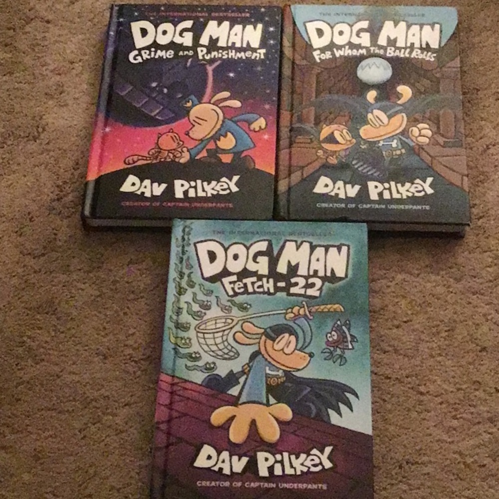Host Pick! NEW Hard Cover Set of Five 3 DOG MAN kids books novels by Dav Pilkey